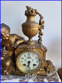 Horloge Pendule Angelots En Regule Avec 2 Cassolettes N° 24