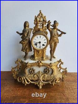 Horloge Pendule En Regule Dore Decor Chasseur N° 4