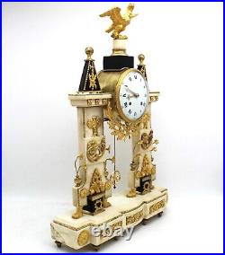 Horloge Pendule époque Révolutionnaire (H. 62) en bronze doré et marbre 18ème