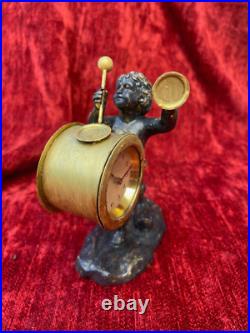 Horloge bronze putto au tambour & cymbale musique angelot Eros XIXème curiosité