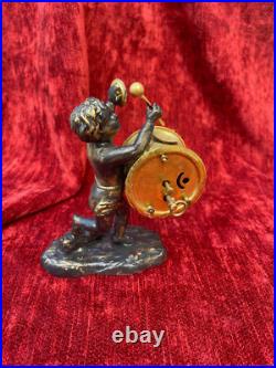 Horloge bronze putto au tambour & cymbale musique angelot Eros XIXème curiosité