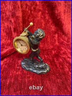 Horloge bronze putto au tambour & cymbale musique angelot Eros XIXème curiosité