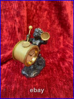 Horloge bronze putto au tambour & cymbale musique angelot Eros XIXème curiosité