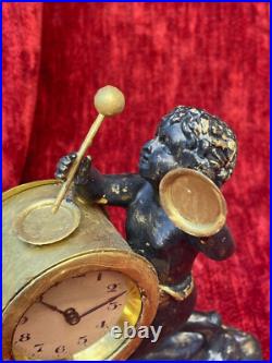 Horloge bronze putto au tambour & cymbale musique angelot Eros XIXème curiosité