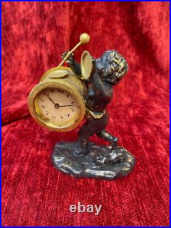 Horloge bronze putto au tambour & cymbale musique angelot Eros XIXème curiosité