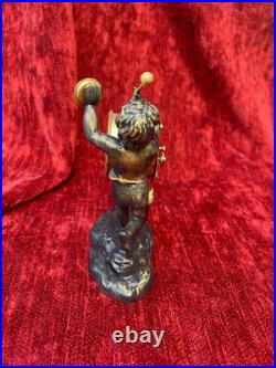 Horloge bronze putto au tambour & cymbale musique angelot Eros XIXème curiosité