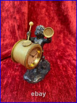 Horloge bronze putto au tambour & cymbale musique angelot Eros XIXème curiosité