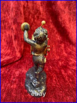 Horloge bronze putto au tambour & cymbale musique angelot Eros XIXème curiosité