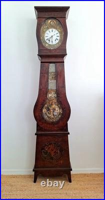 Horloge comtoise ancienne avec balancier animé, pendule de parquet