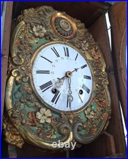 Horloge comtoise ancienne avec balancier animé, pendule de parquet