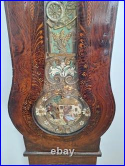 Horloge comtoise ancienne avec balancier animé, pendule de parquet