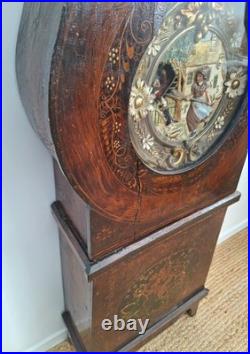 Horloge comtoise ancienne avec balancier animé, pendule de parquet