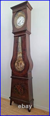 Horloge comtoise ancienne avec balancier animé, pendule de parquet