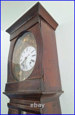 Horloge comtoise ancienne avec balancier animé, pendule de parquet