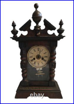 Horloge de Cheminée Junghans Gründerzeit À Balancier & Alarm Fonctionnelle Horloge de Cheminée Junghans Gründerzeit À Balancier & Alarm Fonctionnelle