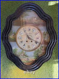 Horloge oeil de boeuf a remette en etat, cadran albâtre, comtoise, pendule