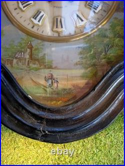 Horloge oeil de boeuf a remette en etat, cadran albâtre, comtoise, pendule