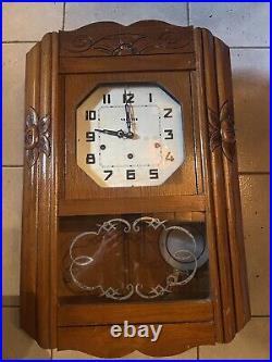 Horloge pendule 1950's Bois Mouvement Vedette À Restaurer