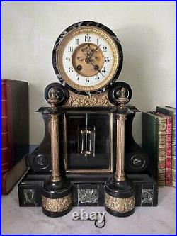 Horloge pendule borne de notaire en marbre Napoléon III XIXème Paris