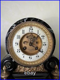 Horloge pendule borne de notaire en marbre Napoléon III XIXème Paris