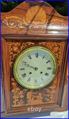 Horlogerie Pendule Murale Marqueterie Charles X Décor Romantique Hauteur 49 Cms