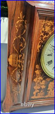 Horlogerie Pendule Murale Marqueterie Charles X Décor Romantique Hauteur 49 Cms