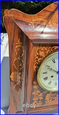 Horlogerie Pendule Murale Marqueterie Charles X Décor Romantique Hauteur 49 Cms