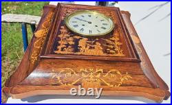 Horlogerie Pendule Murale Marqueterie Charles X Décor Romantique Hauteur 49 Cms