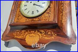 Horlogerie Pendule Murale Marqueterie Charles X Décor Romantique Hauteur 49 Cms