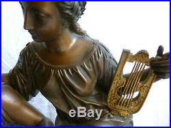 Imposante pendule bronze epoque restauration allegorie de la musique H 61 19emm