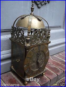 Joli et ancienne grande pendule lanterne horloge fusée double Angleterre