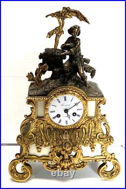 Jolie PENDULE bronze doré et patine brune Napoléon III XIXème révisée