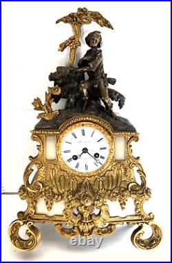 Jolie PENDULE bronze doré et patine brune Napoléon III XIXème révisée