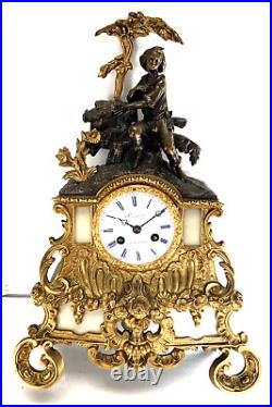 Jolie PENDULE bronze doré et patine brune Napoléon III XIXème révisée