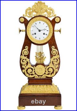 LYRE ACAJOU. Kaminuhr Empire clock bronze horloge antique pendule uhren