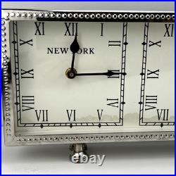 Large Pressed Metal Vintage look Silver Tin Standing World Clock NY Paris London