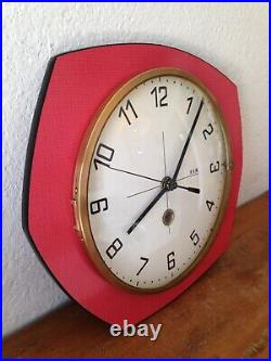 MAGNIFIQUE Horloge pendule FORMICA ROUGE FFR VINTAGE 50 60 70's