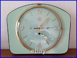 MAGNIFIQUE Horloge pendule SMI VEDETTE en FORMICA vert VINTAGE 50 60's 70's