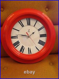 MAGNIFIQUE et imposante Horloge pendule JAZ métal orange VINTAGE 60 70's