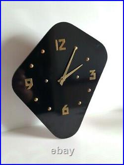 MAGNIFIQUE et originale Horloge pendule FORMICA noir VINTAGE 50 60 70's