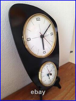 Magnifique Horloge pendule barometre formica Manufrance Vintage An 50 70