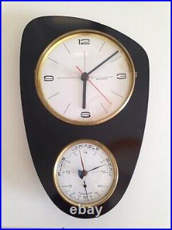 Magnifique Horloge pendule barometre formica Manufrance Vintage An 50 70