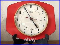 Magnifique Horloge pendule formica rouge Vedette Vintage An 50 70