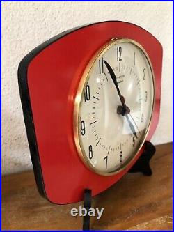 Magnifique Horloge pendule formica rouge Vedette Vintage An 50 70