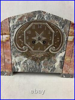Magnifique horloge en marbre et métal art déco XXe 1920 à restaurer