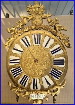 Mouvement Horloge Laiton Complication Cadran Cartouche Bronze Louis XIV Clock
