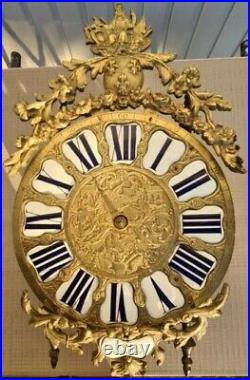 Mouvement Horloge Laiton Complication Cadran Cartouche Bronze Louis XIV Clock