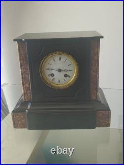 Napoléon III Pendule Borne En Marbre Noir Et Veiné Rouge Poids 9,3 KG