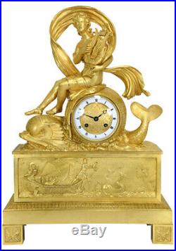 Orphée dauphins. Kaminuhr Empire clock bronze horloge antique cartel pendule