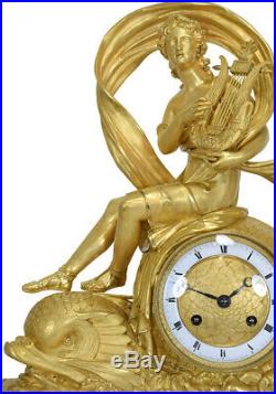 Orphée dauphins. Kaminuhr Empire clock bronze horloge antique cartel pendule